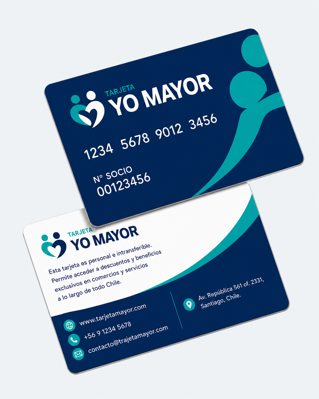 Tarjeta Yo Mayor física, con código de barras, datos del socio y contacto de emergencia